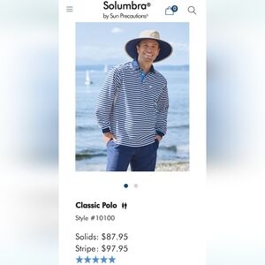 Solumbra Men's Classic Striped Polo Shirt SPF Sun Protection XL